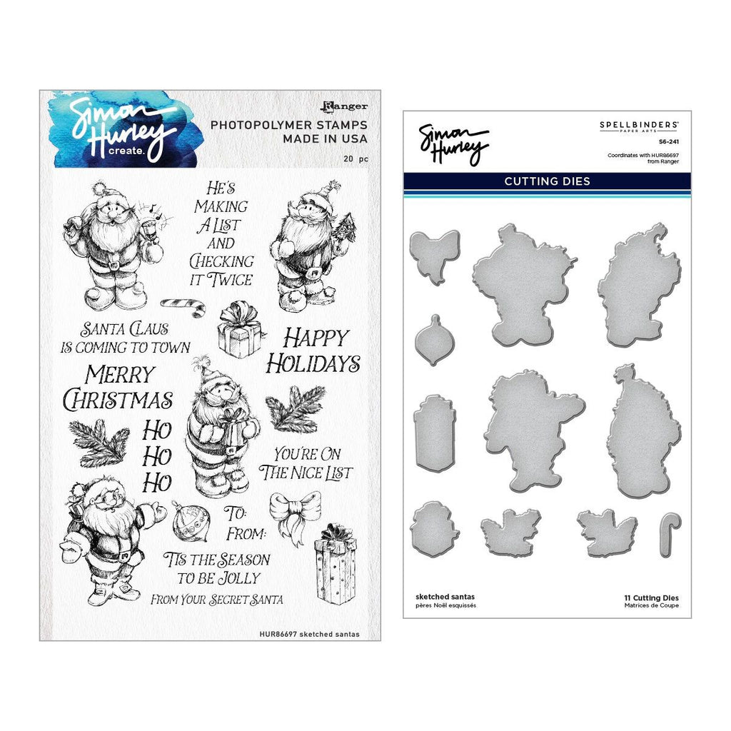 Ranger Simon Hurley Sketched Santas Stamp And Die Bundle