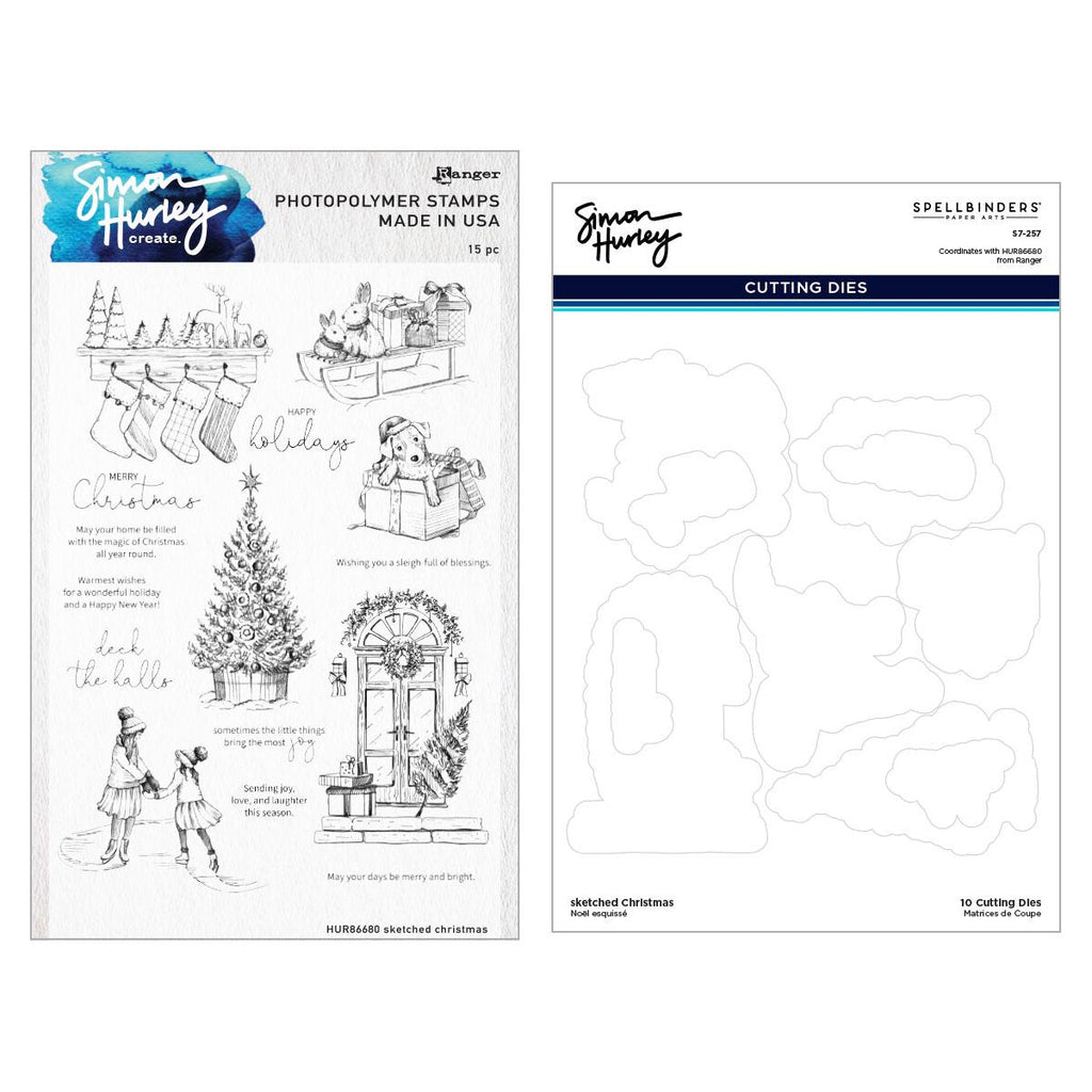 Ranger Simon Hurley Sketched Christmas Clear Stamp And Die Bundle image 2