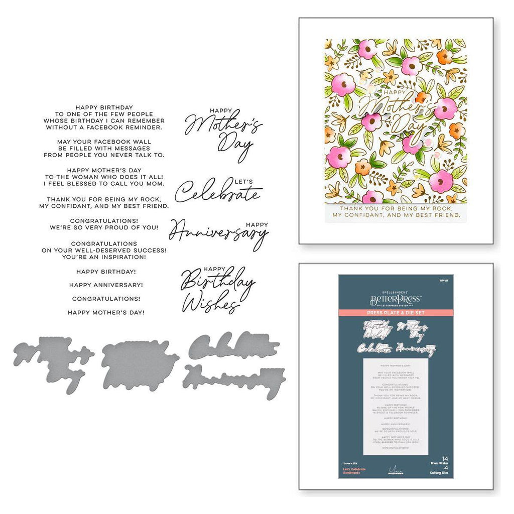 bp-123 Spellbinders Let's Celebrate Sentiments Press Plate and Die Set product image