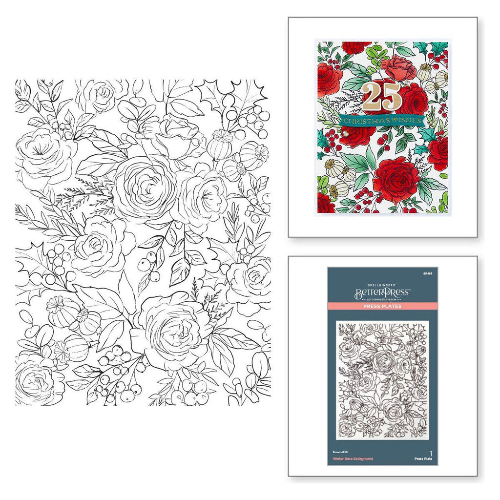 Spellbinders Winter Rose Background Press Plate bp-195