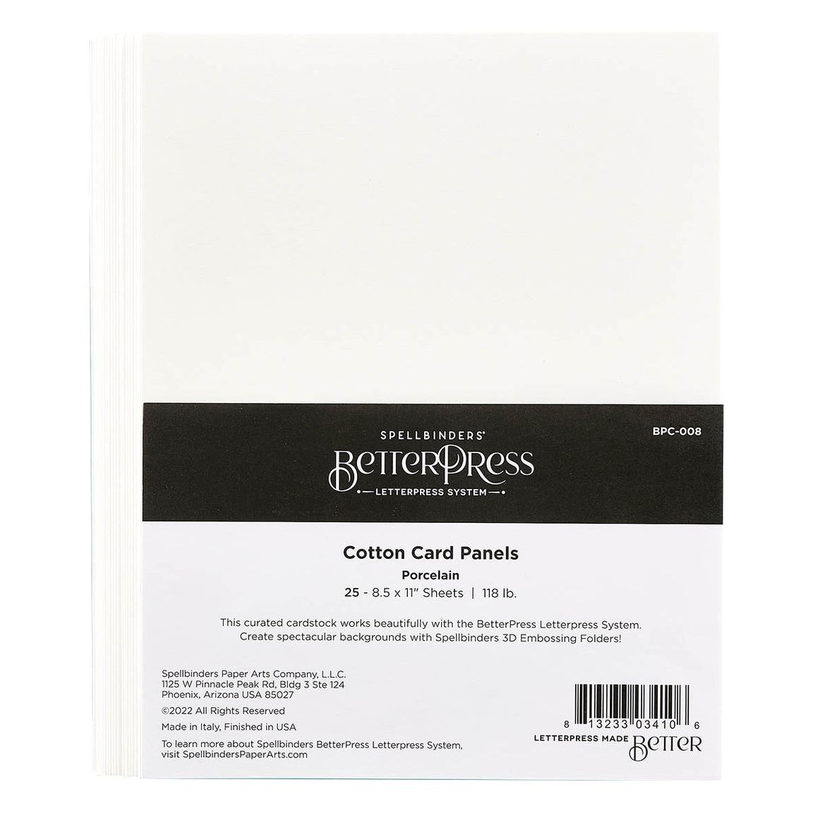 BPC 008 Spellbinders BetterPress Cotton 8.5 x 11 inch Sheets