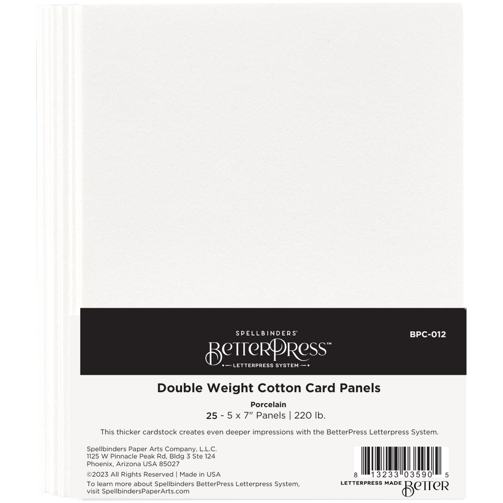 BPC-012 Spellbinders Porcelain Double Weight BetterPress A7 Cotton Card Panels 25 Pack Cotton Card