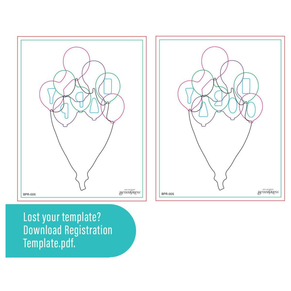 Spellbinders Happy Hooray Balloons Registration Press Plate and Die Set bpr-005 template