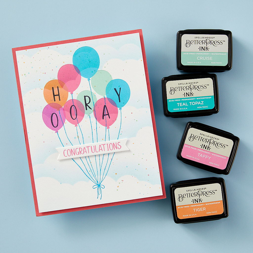 Spellbinders Happy Hooray Balloons Registration Press Plate and Die Set bpr-005 hooray