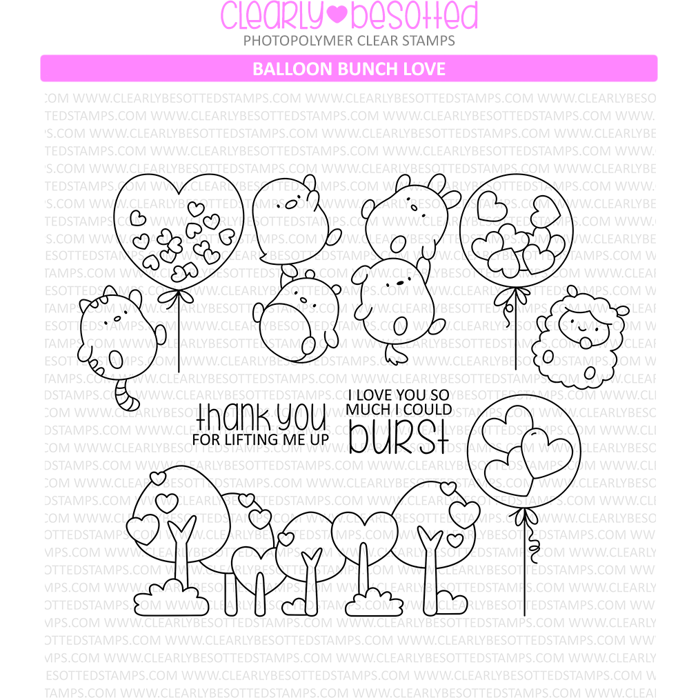 Clearly Besotted BALLOON BUNCH LOVE Clear Stamps