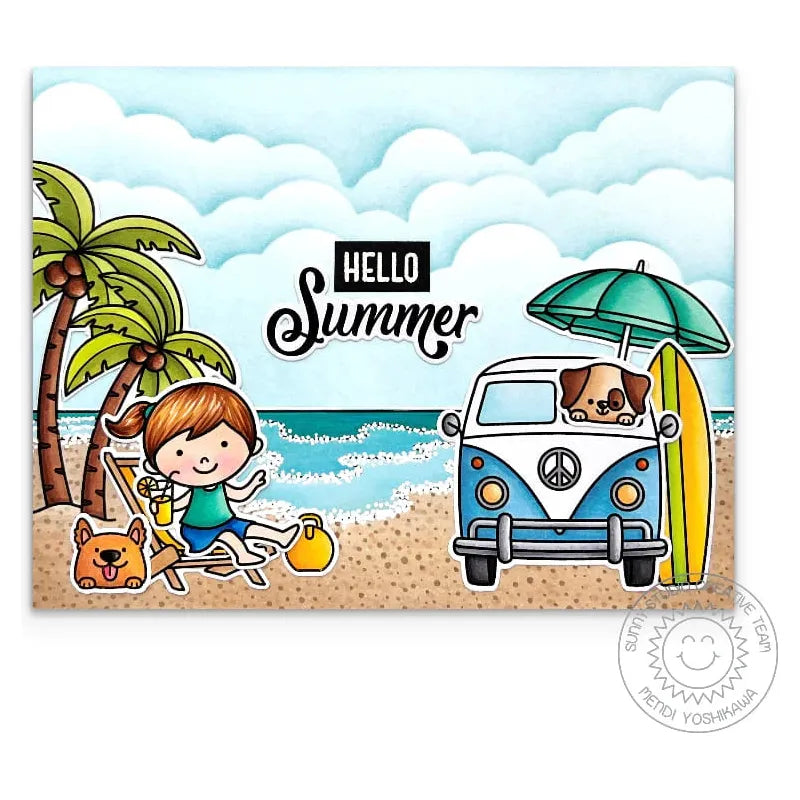 Sunny Studio Beach Bus Clear Stamp and Die Set hello summer