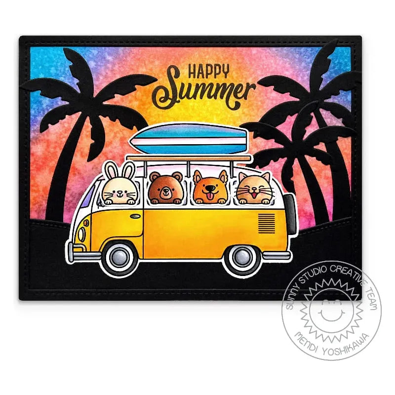 Sunny Studio Beach Bus Clear Stamp and Die Set happy summer