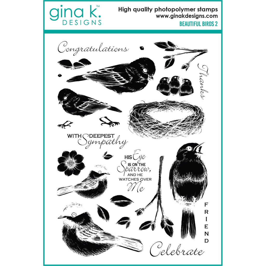 Gina K Designs Beautiful Birds 2 Clear Stamps mm130