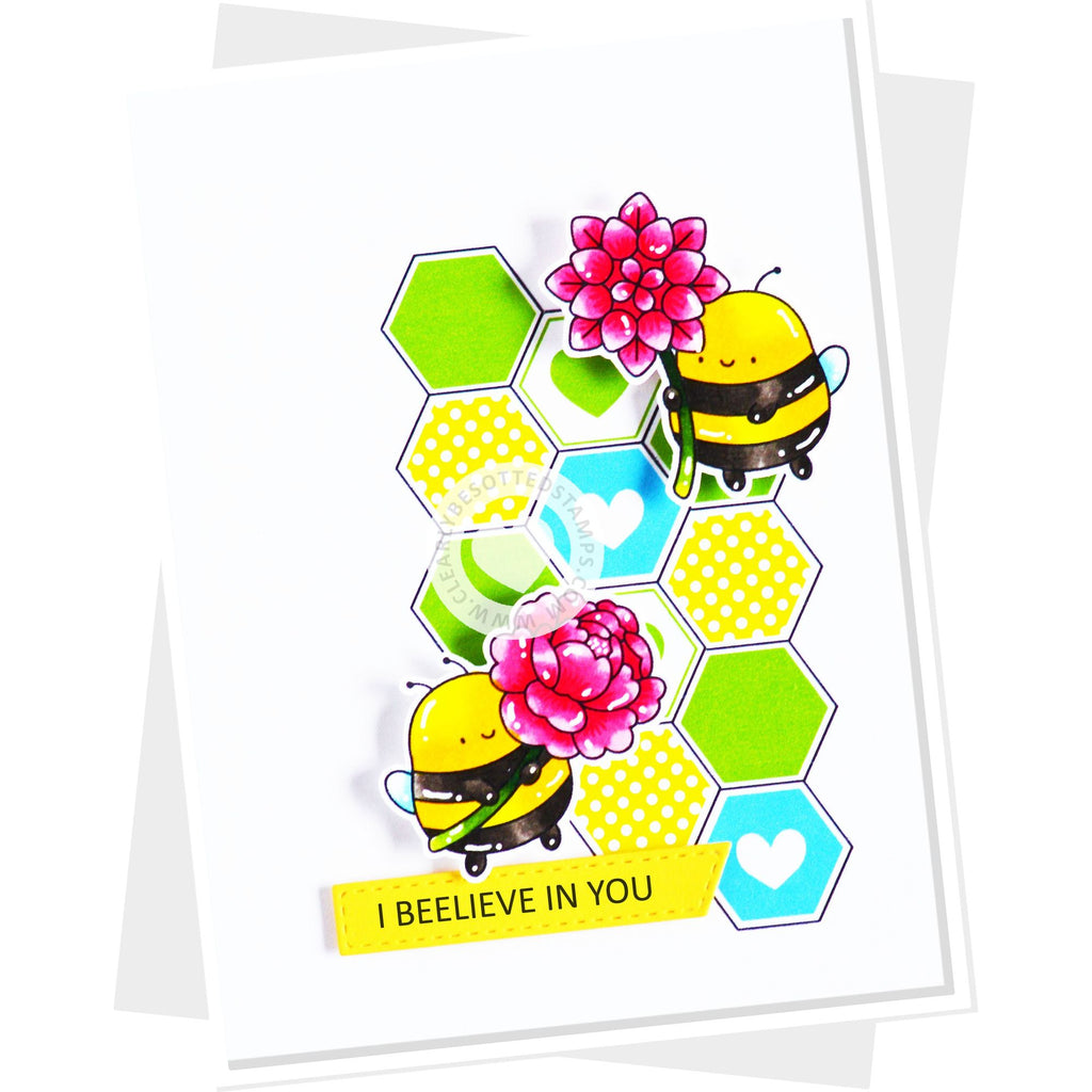 Clearly Besotted Blooming Beeday Clear Stamps yellow and green