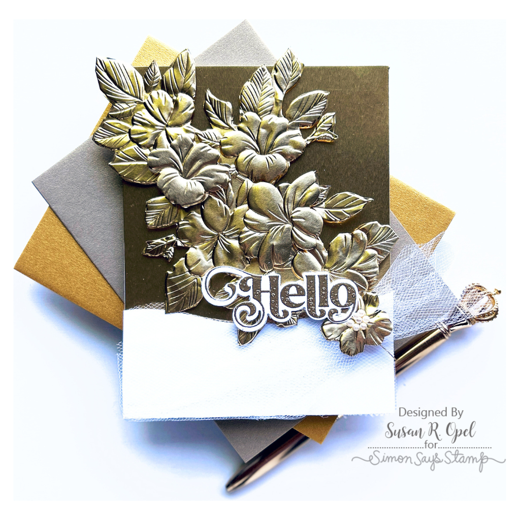 Simon Says Stamp Embossing Folder and Cutting Dies Branching Flowers sfd400 Be Bold Hello Card