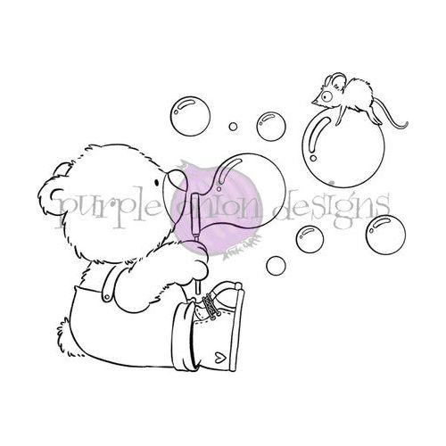 Purple Onion Designs Brownie Bear Bubbles Fun Unmounted Cling Stamp pod5028