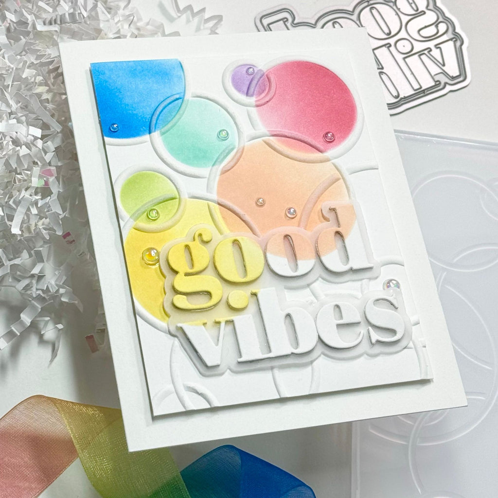 Simon Says Stamp Embossing Folder Bubble Rings sf403 Cheering for You Good Vibes Card