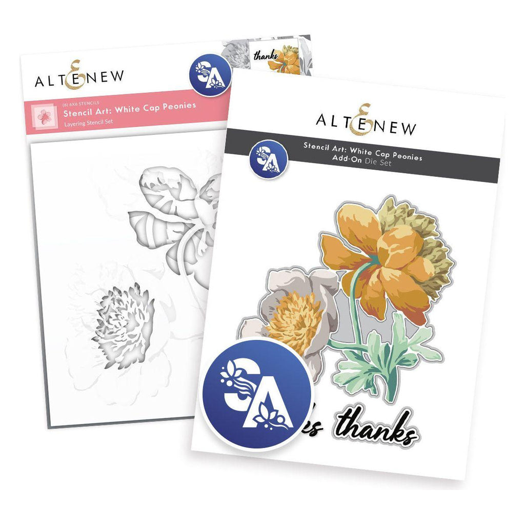 Altenew Stencil Art White Cap Peonies Stencils and Add-on Die Set