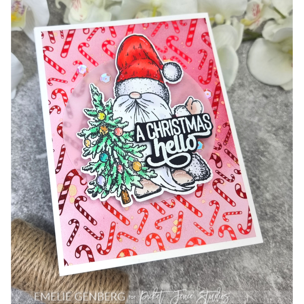 Picket Fence Studios Merry Good Gnome Clear Stamps c-153 christmas hello