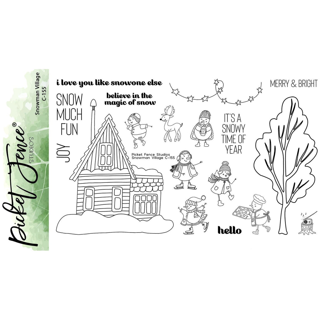 Picket Fence Studios Snowman Village Clear Stamps c-155