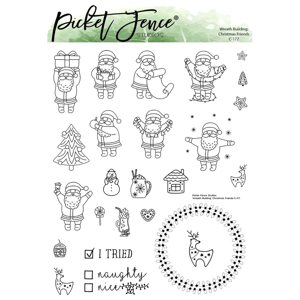 Picket Fence Studios Wreath Building Christmas Friends Clear Stamps c-177