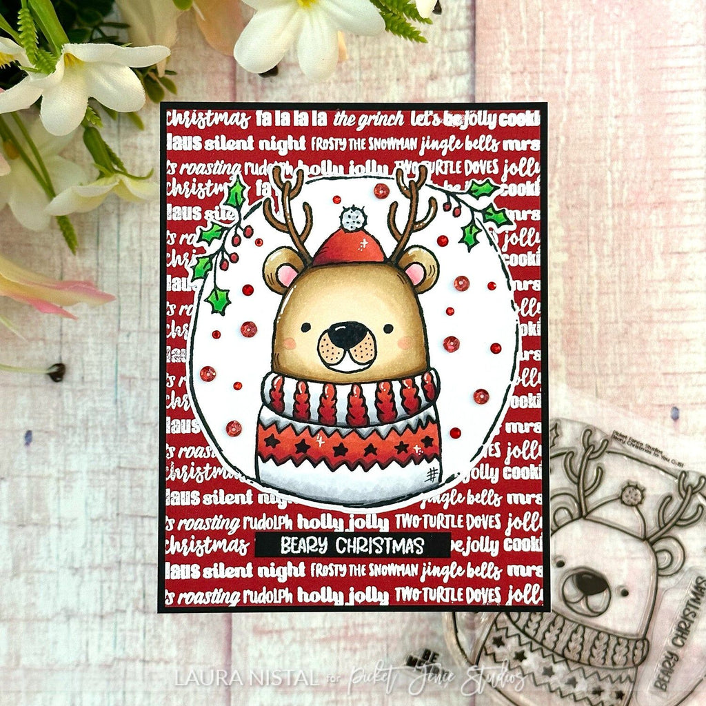 Picket Fence Studios Beary Christmas to You Clear Stamps c-151 holiday bear