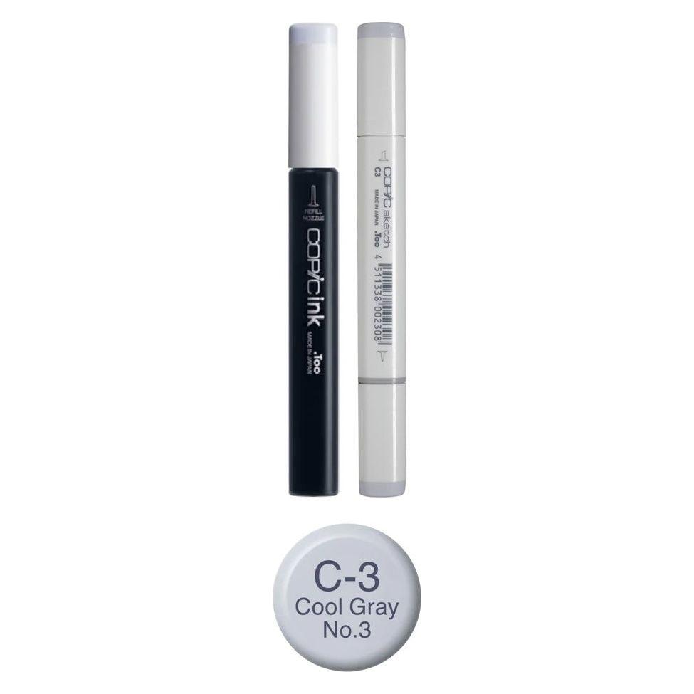 Copic Marker Cool Gray 3 Marker and Refill Bundle C3