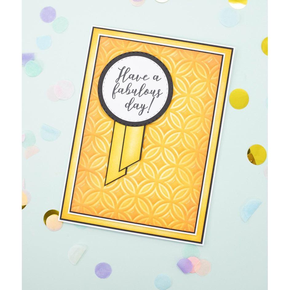 Crafter's Companion Retro Circles 5 x 7 3D Embossing Folder cc-ef5-3d-reci yellow card sample