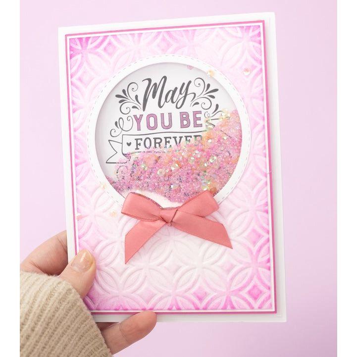 Crafter's Companion Retro Circles 5 x 7 3D Embossing Folder cc-ef5-3d-reci pink card example