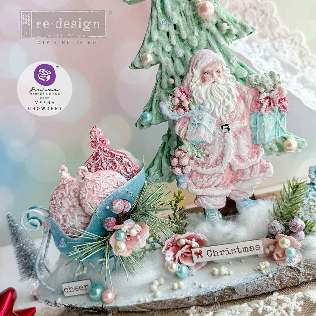 Prima Marketing Holiday Greetings ReDesign Decor Mould 672119 Bright Santa Scene