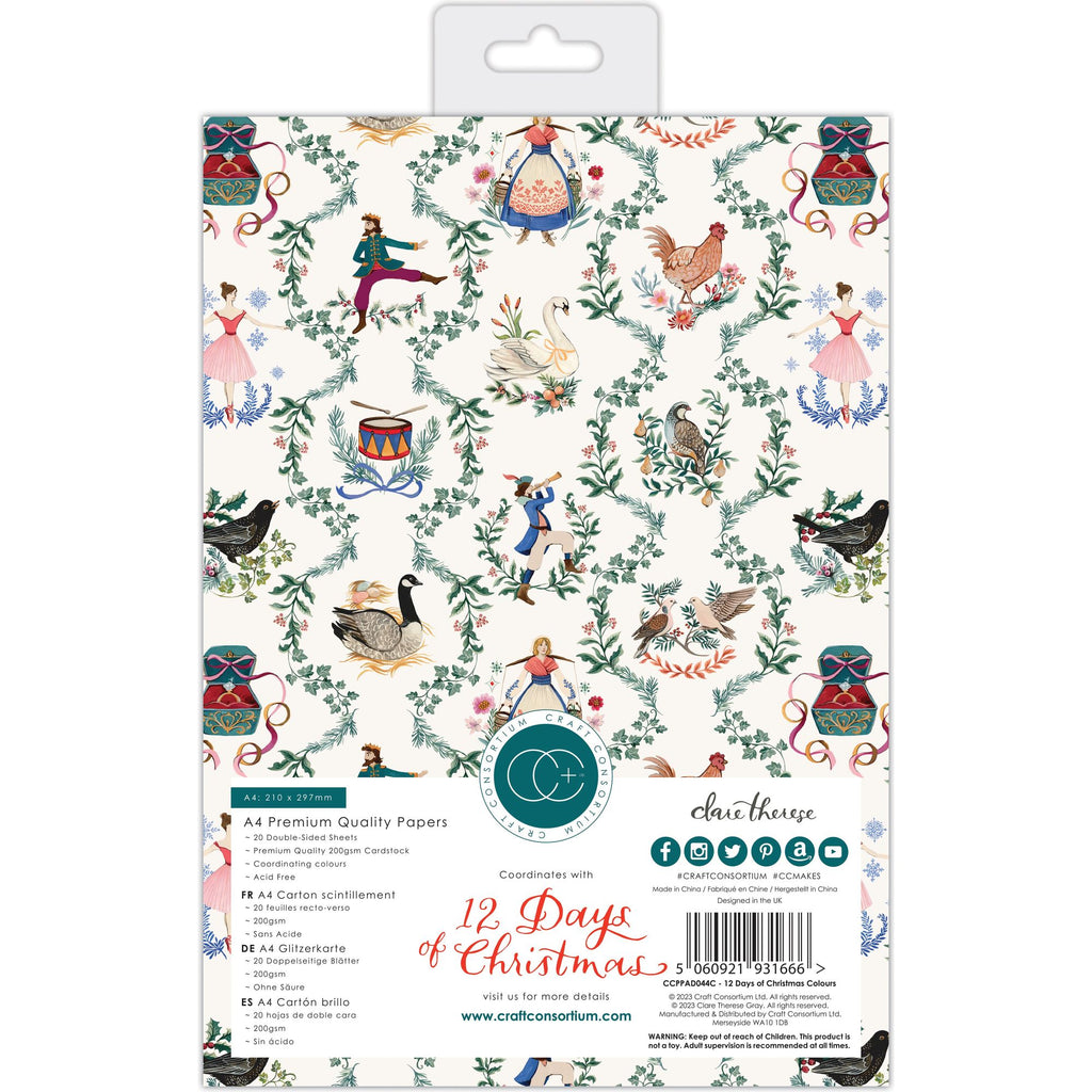 Craft Consortium 12 Days of Christmas A4 8.5 x 11 inch Paper Pad CCPPAD044C back