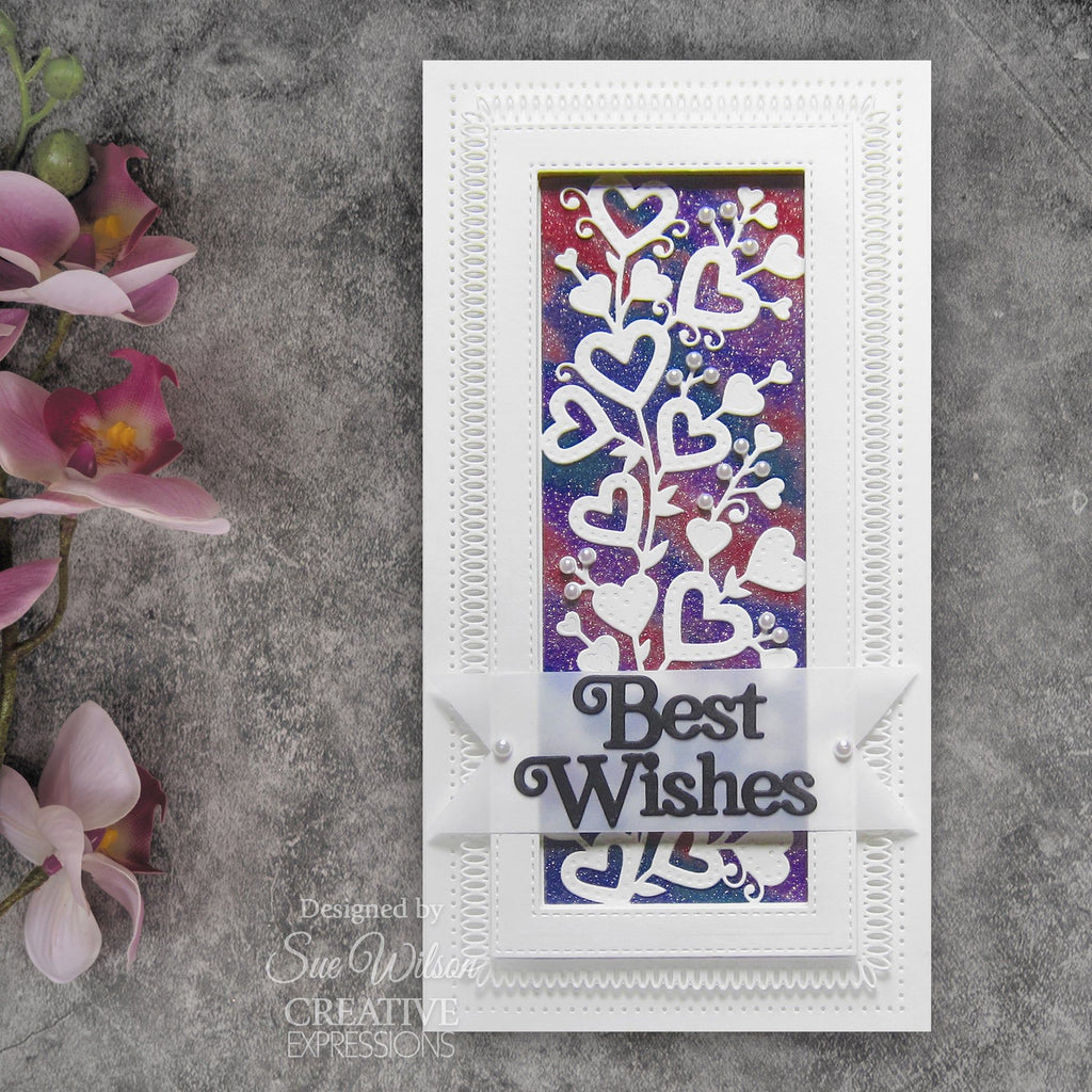 Creative Expressions Slimline Anniversary Hearts Dies ced1275 best wishes card