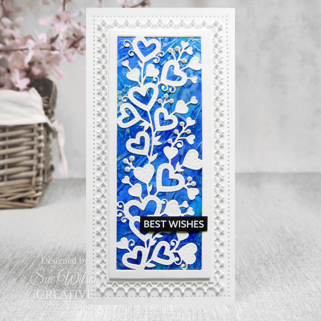 Creative Expressions Slimline Anniversary Hearts Dies ced1275 slim line blue and white hearts