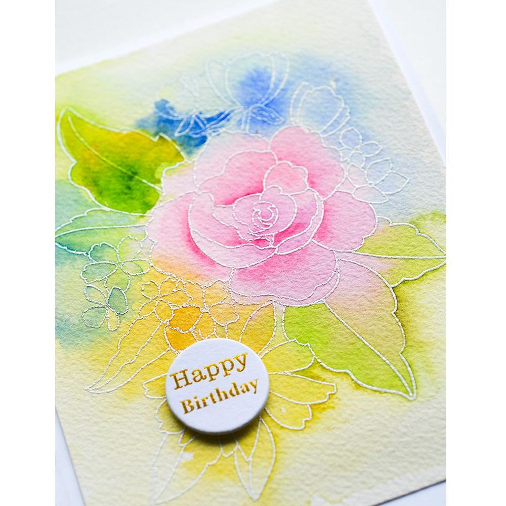 Memory Box Cheerful Floral Clear Stamp Set cl5278 happy birthday