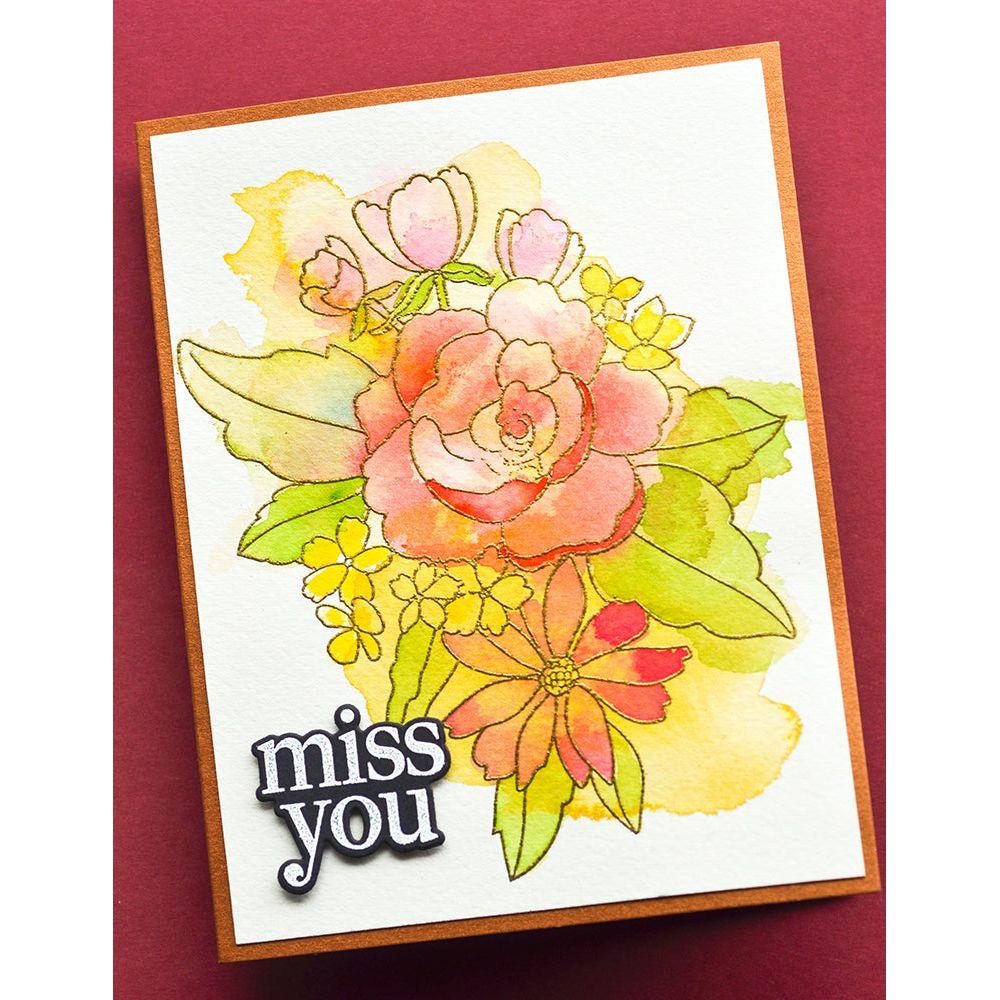 Memory Box Cheerful Floral Clear Stamp Set cl5278 miss you