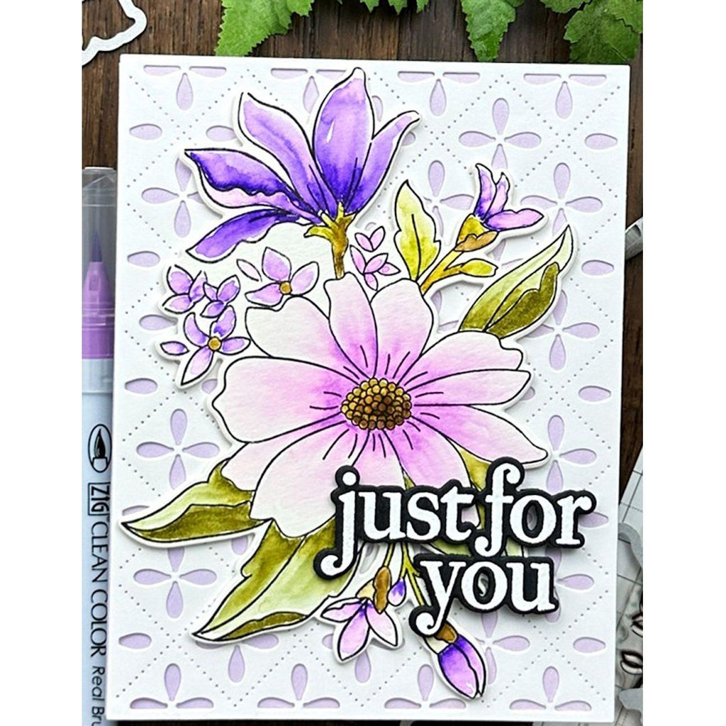 Memory Box Gracious Floral Clear Stamps cl5280 just for you floral card