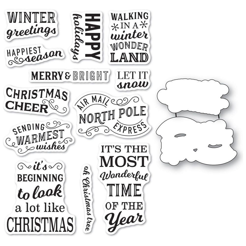 Memory Box Holiday Wishes Clear Stamps cl5286 outline