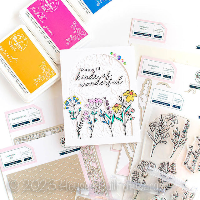 PinkFresh Studio All Kinds Of Wonderful Stencil Set 212123 Whimsical Wildflower Card | color-code:ALT01