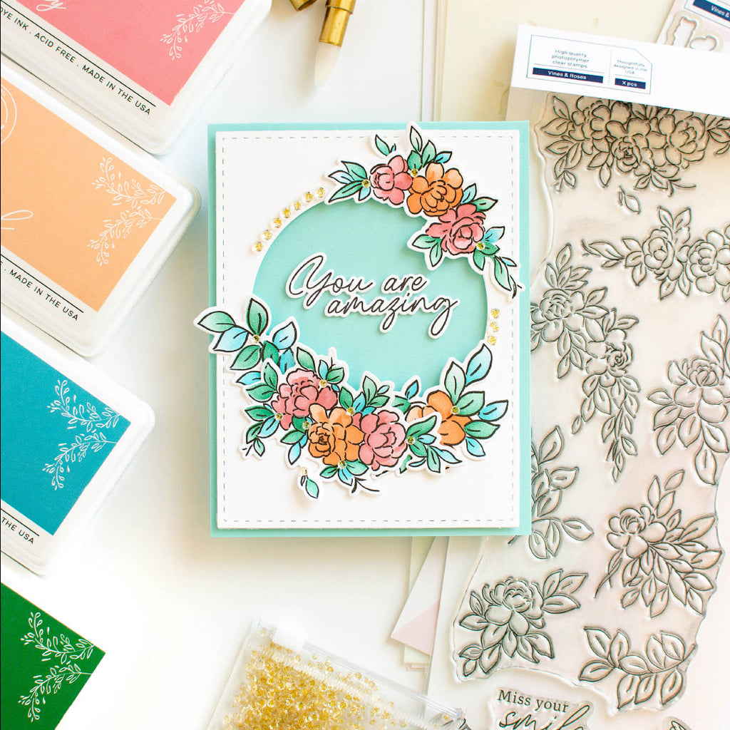 Pinkfresh Studio Vines And Roses Clear Stamps 241124 You Are Amazing Card | color-code:ALT01