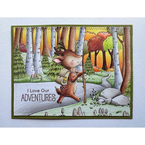 Purple Onion Designs Evergreen Trail And Creek Unmounted Cling Stamp pod1381 i love our adventures card