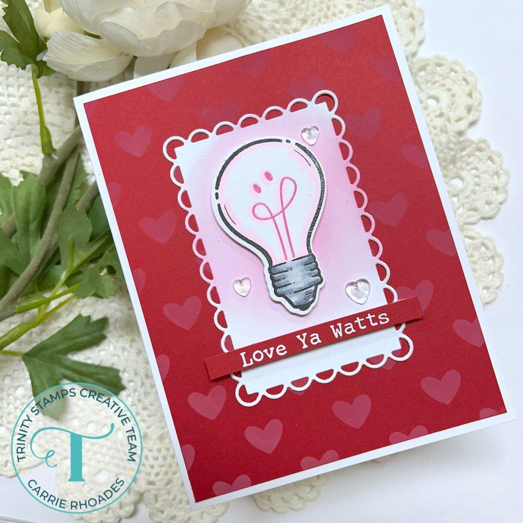 Trinity Stamps Watt’s Up Clear Stamp Set tps-305 Lightbulb Valentines Card