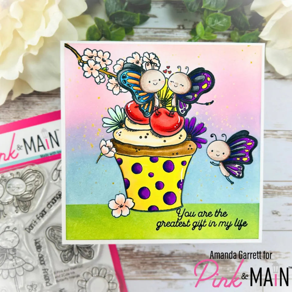 Pink and Main Butterfly Friends Clear Stamp and Die Set cupcake