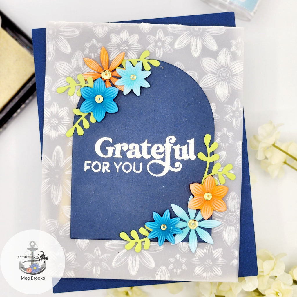 Simon Says Stamp Embossing Folder and Cutting Dies Crimped Floral sfd376 Stamptember Grateful Card