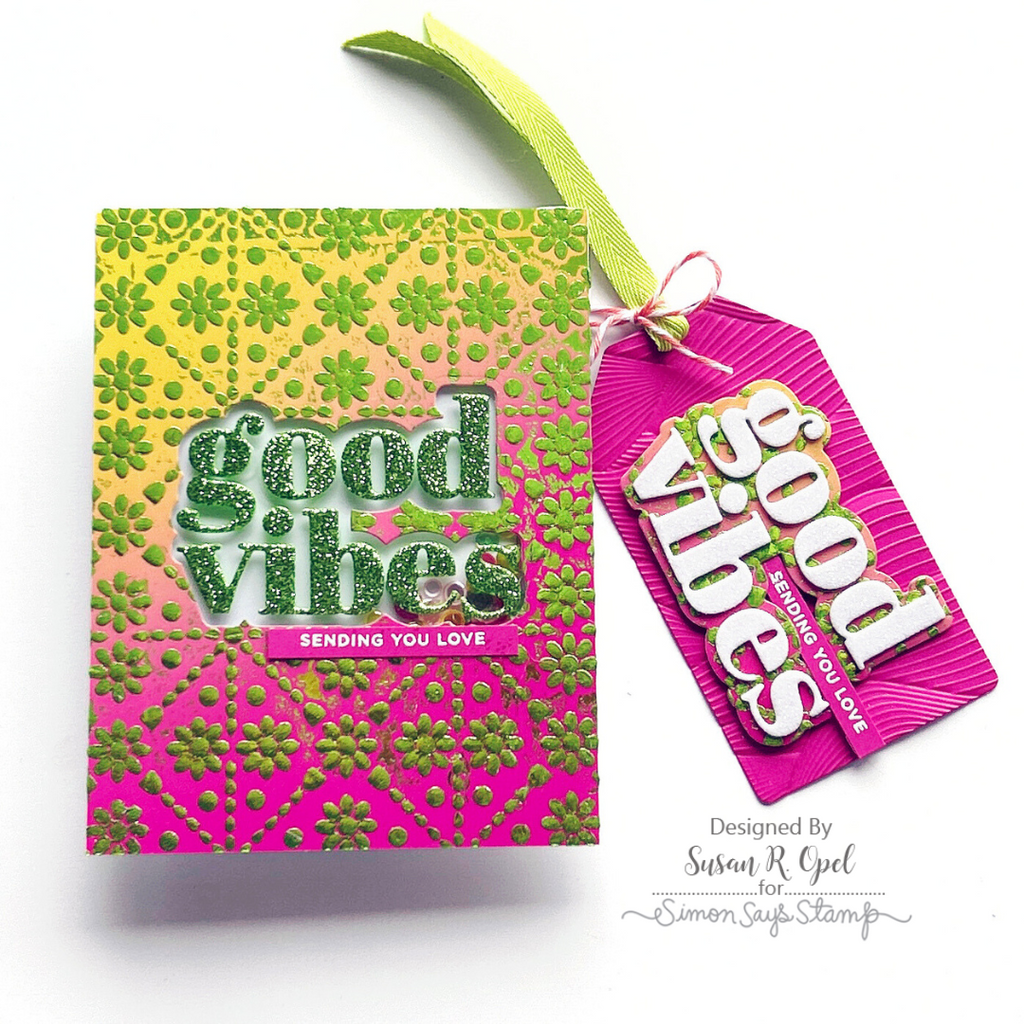 Simon Says Stamp Stencil Crochet Blocks 1036st Sunny Vibes Good Vibes Card and Tag