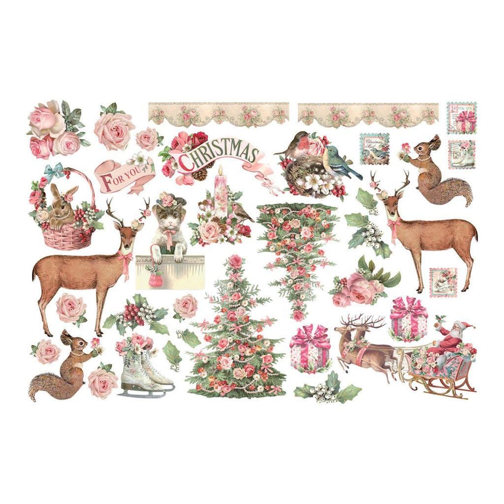 Stamperia Pink Christmas Ephemera dflct28 pieces