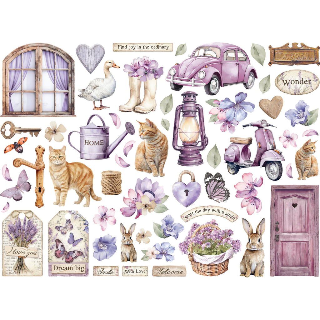 Stamperia Romantic Lavender Assorted Die Cuts dfldc100 pieces