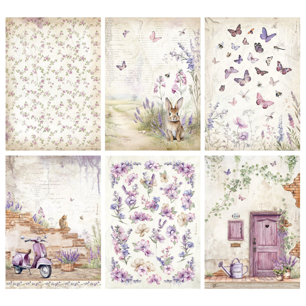 Stamperia Romantic Lavender Rice Paper A4 dfsa4xlv bunny