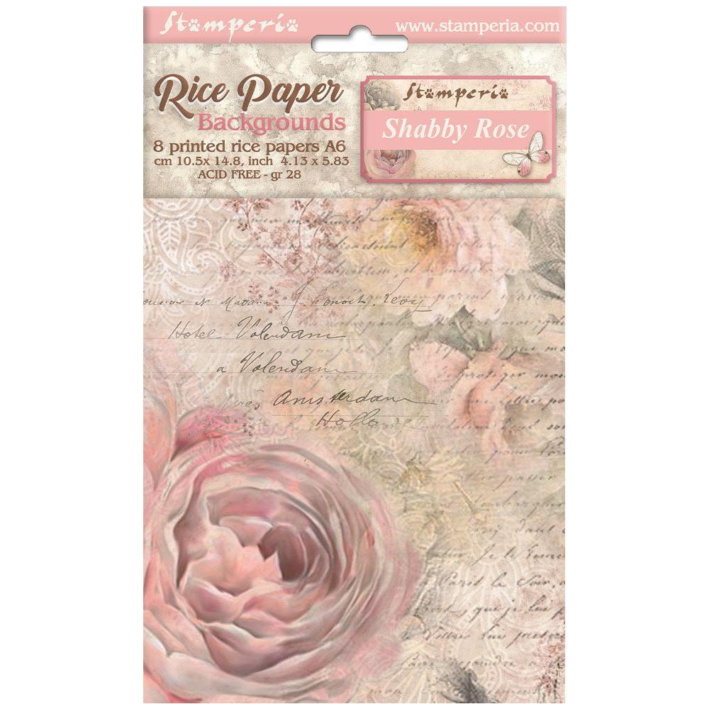 Stamperia Shabby Rose Rice Paper A6 Backgrounds dfsak6023