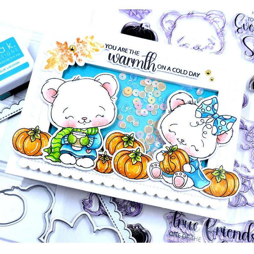 Gina K Designs Autumn Bears Clear Stamps dg05 Shaker Card