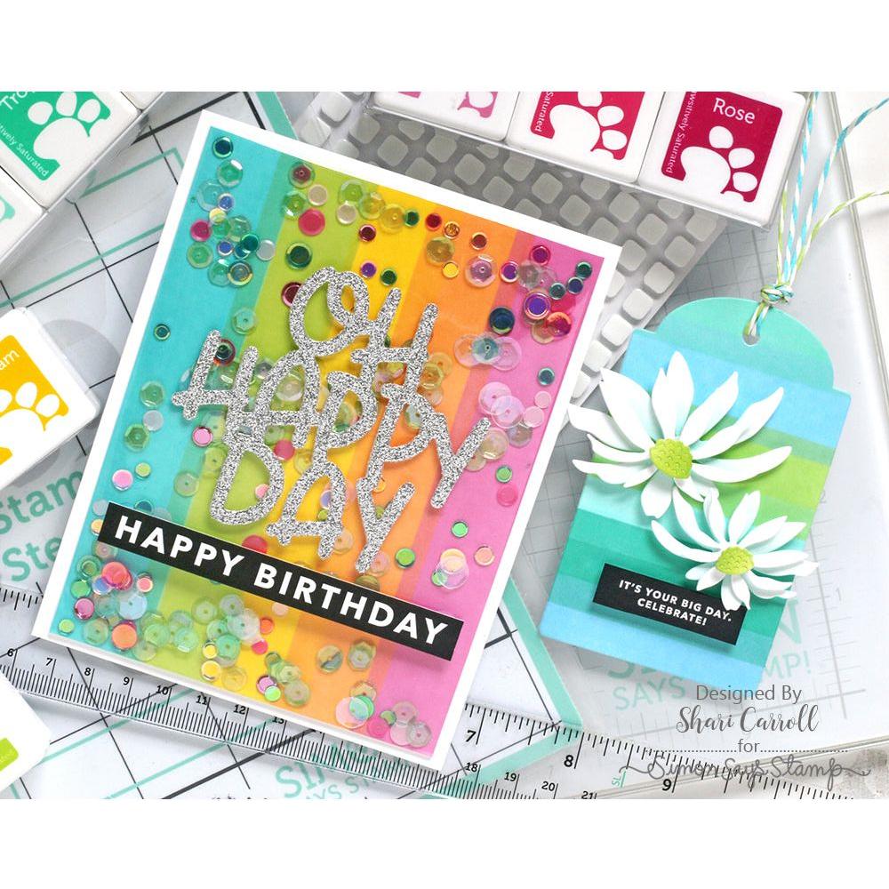 Simon Says Stamp Daisy Heads Dies s853 Just A Note Birthday Card and Tag | color-code:ALT03