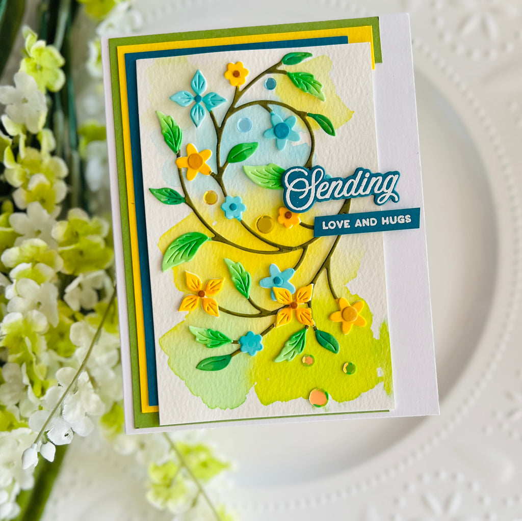 Simon Says Stamp Dancing Floral Vine Wafer Dies s918 Sunny Vibes Sending Love Card