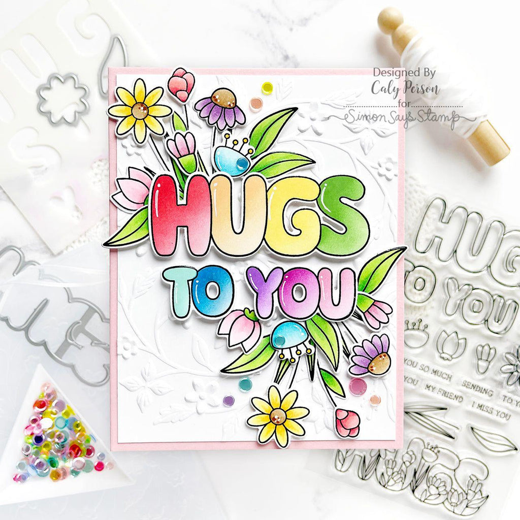 Simon Says Stamp Embossing Folder Dancing Floral sf426 To Be Loved Hugs Card | color-code:ALT03