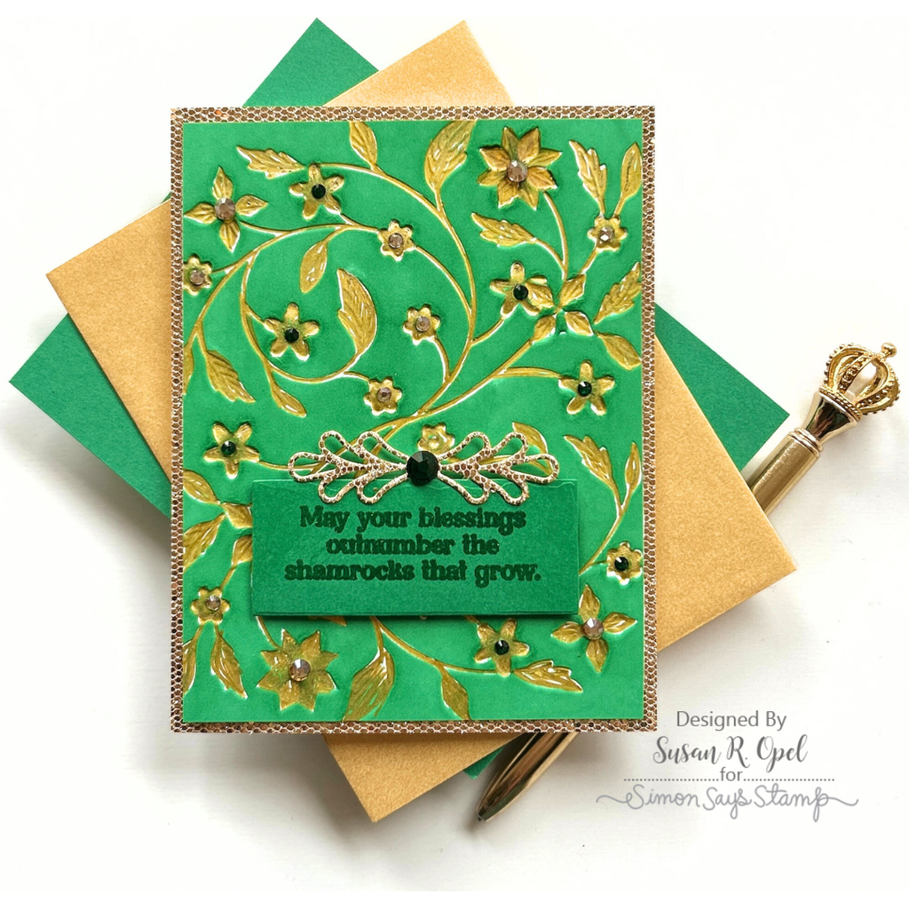 Simon Says Stamp Embossing Folder Dancing Floral sf426 To Be Loved St. Patrick's Day Card | color-code:ALT04