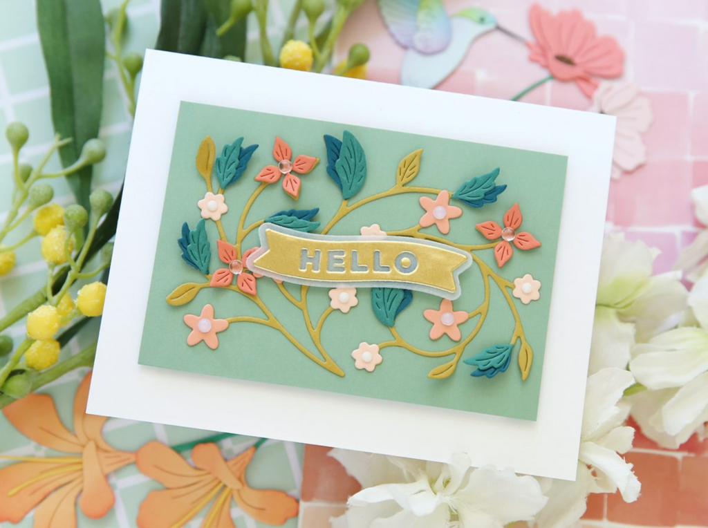 Simon Says Stamp Dancing Floral Vine Wafer Dies s918 Sunny Vibes Hello Card | color-code:ALT02