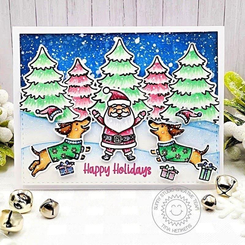 Sunny Studio Dashing Dachshund Clear Stamps sscl-358 happy holidays